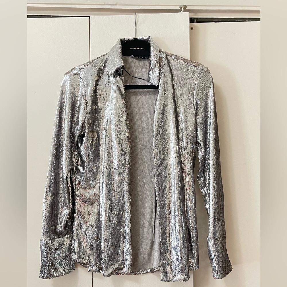Zara long-sleeved shirt with silver sequins 9136/555